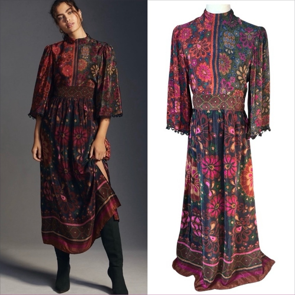 Farm x Anthropologie Mock Neck Dress Sz M‎ Boho Maxi Floral Resort Vacation